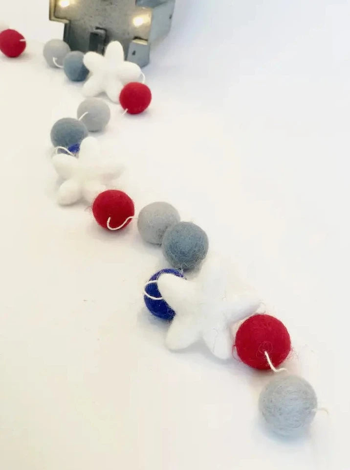 Wool Felt Ball Garland - Patriotic