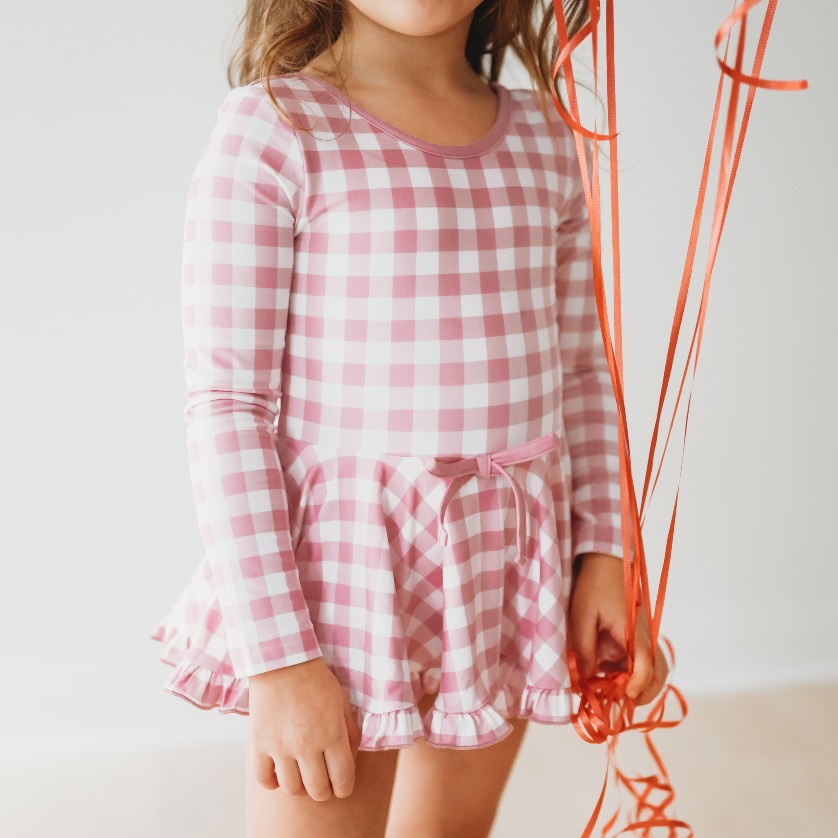 Farrah Leotard - Blush Gingham (Final Sale)