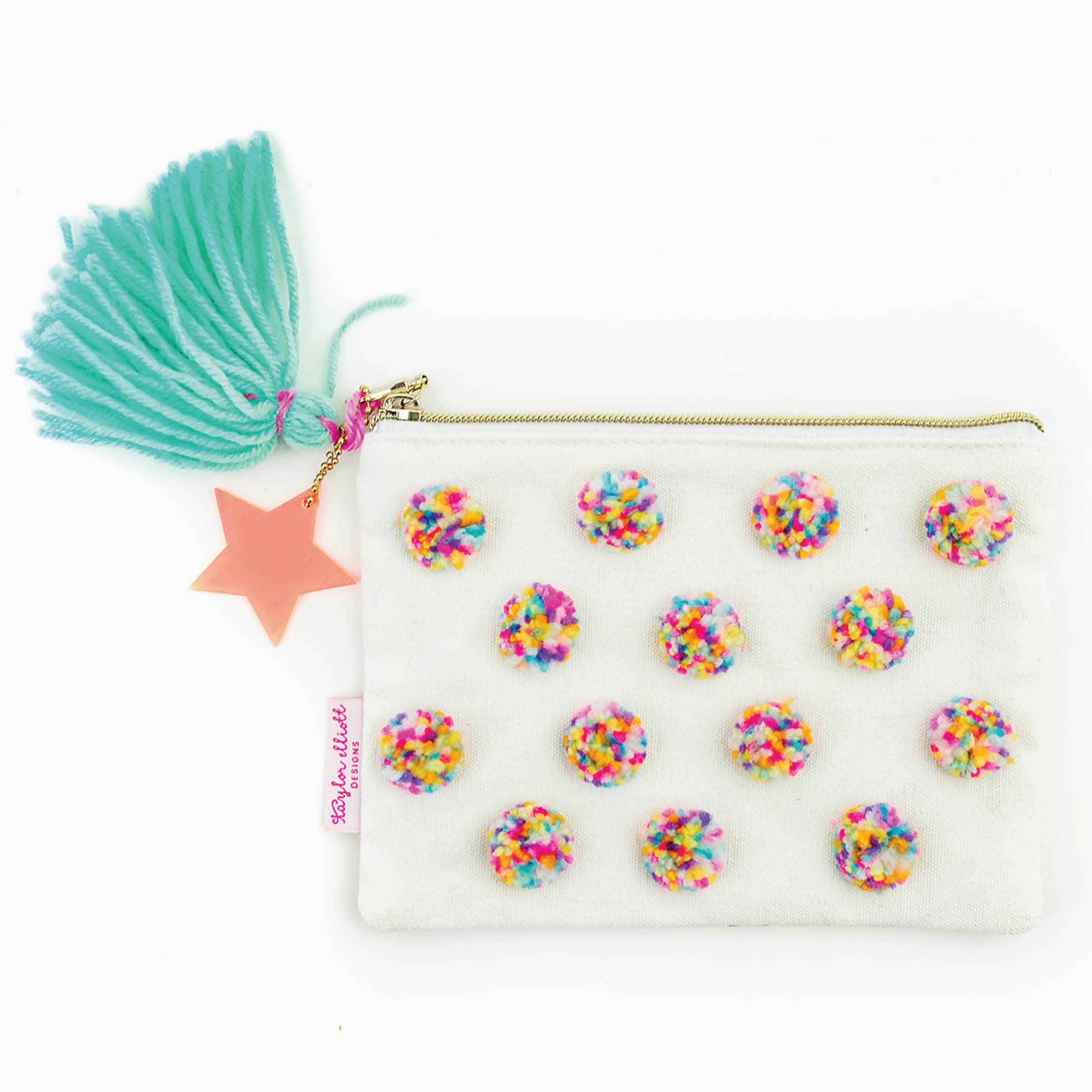 Multi-Colored Pom Pom Pouch