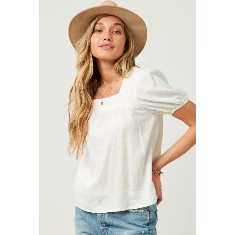 Women's Linen Square Neck Puff Sleeve | Off White – Cheeky Plum