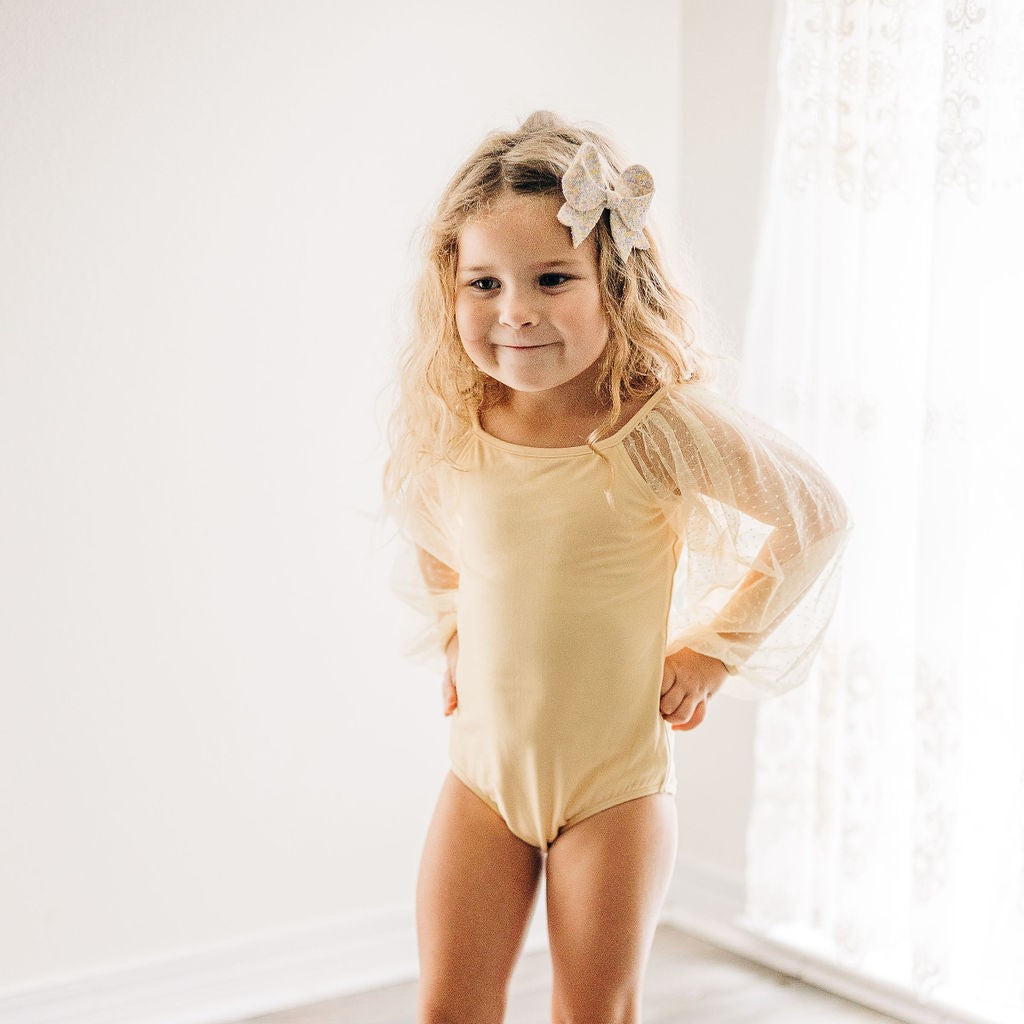 Mesh Long Sleeve Leotard - Sunshine