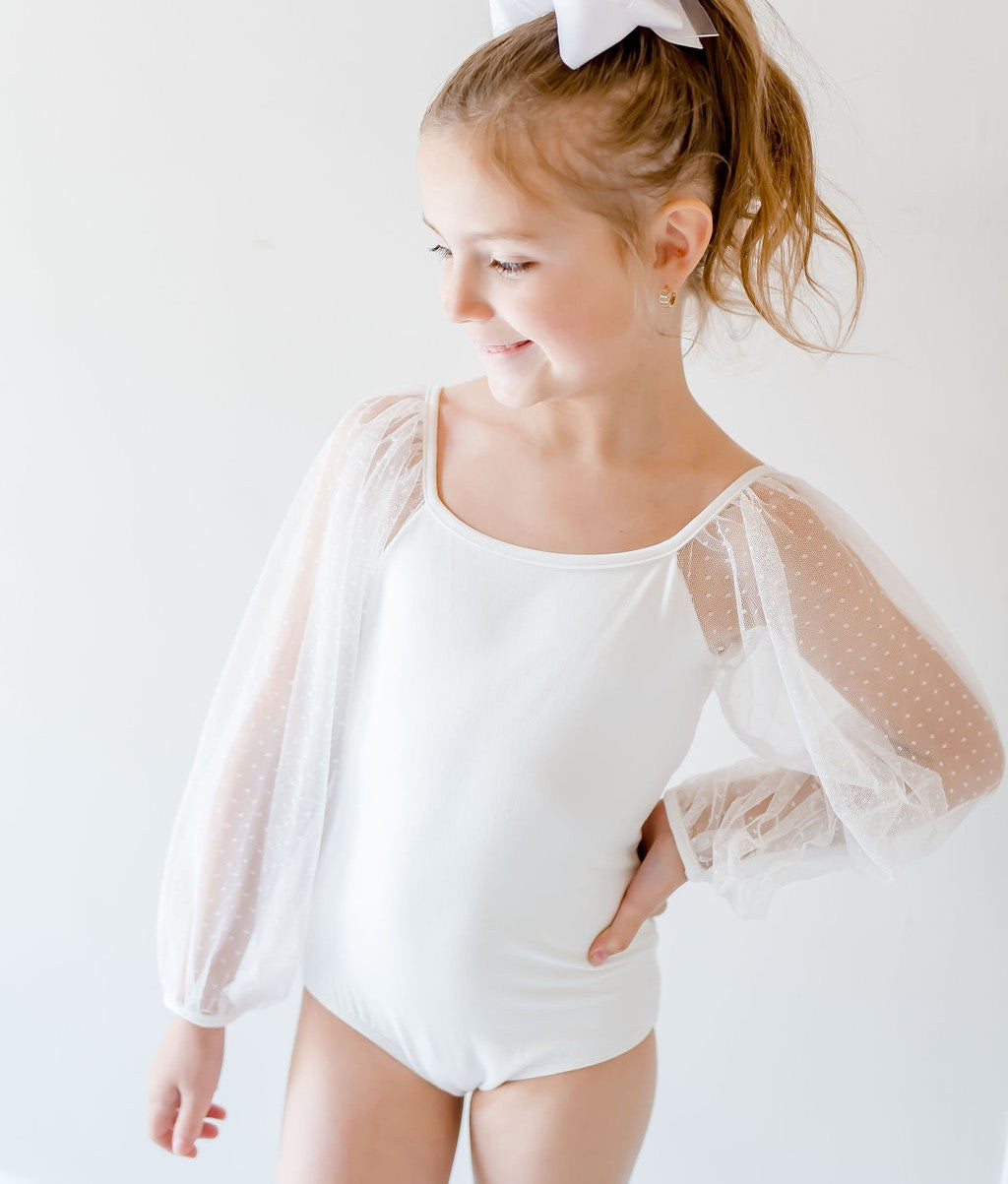 Mesh Long Sleeve Leotard - Marshmellow