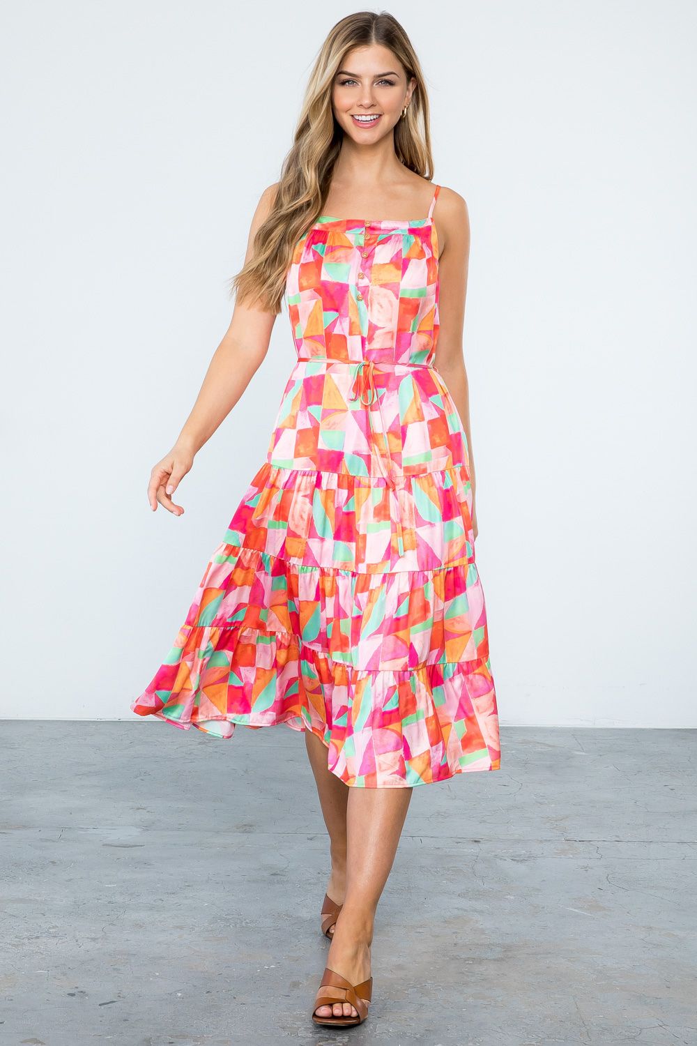 Women's Multi Color Tiered Dress | Orange