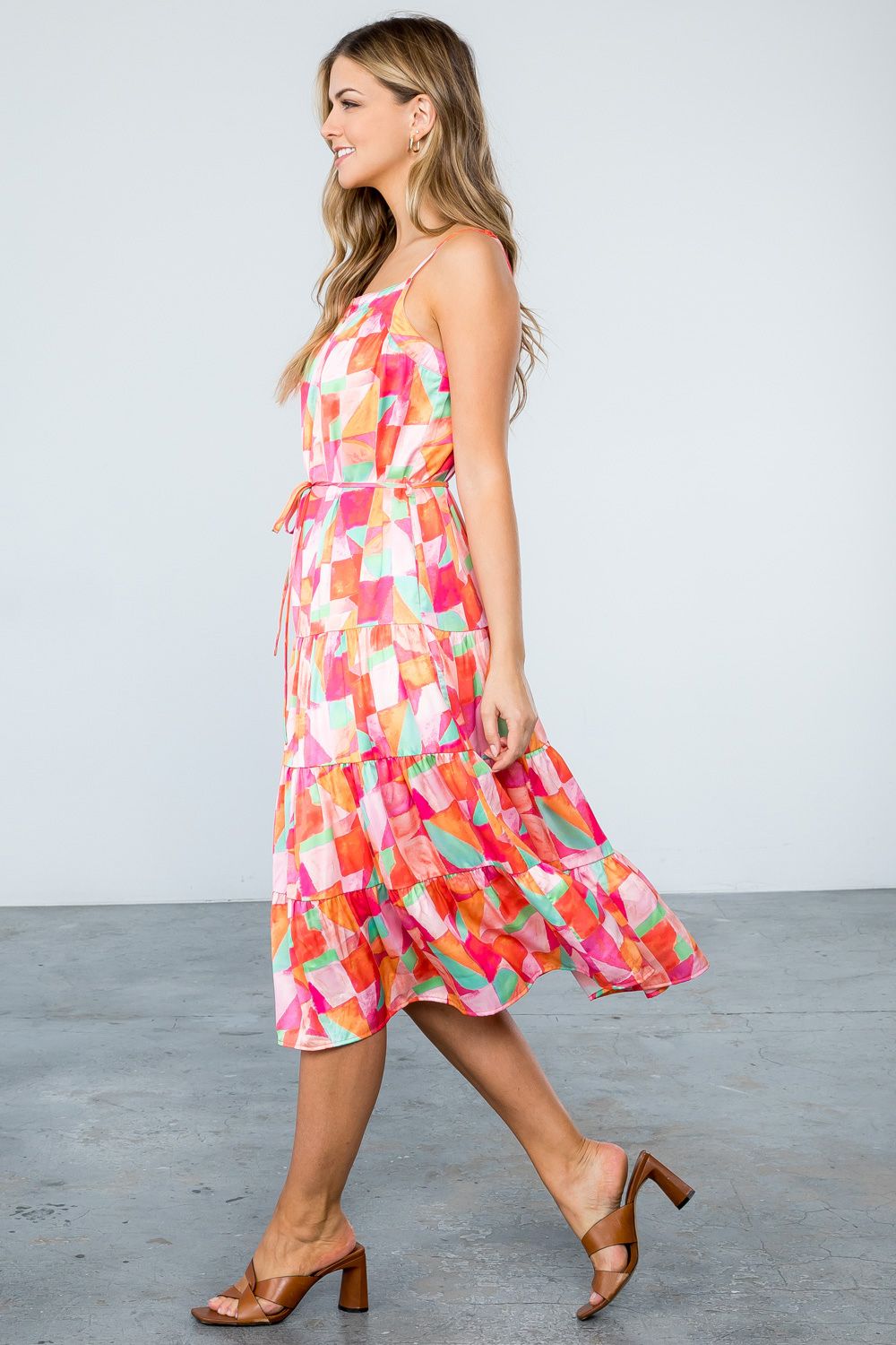 Women's Multi Color Tiered Dress | Orange