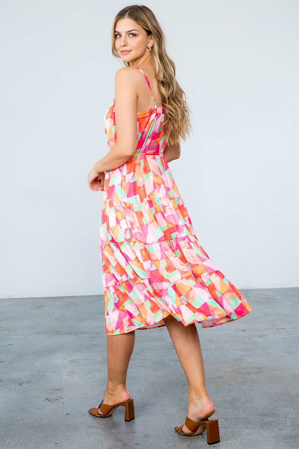 Women's Multi Color Tiered Dress | Orange