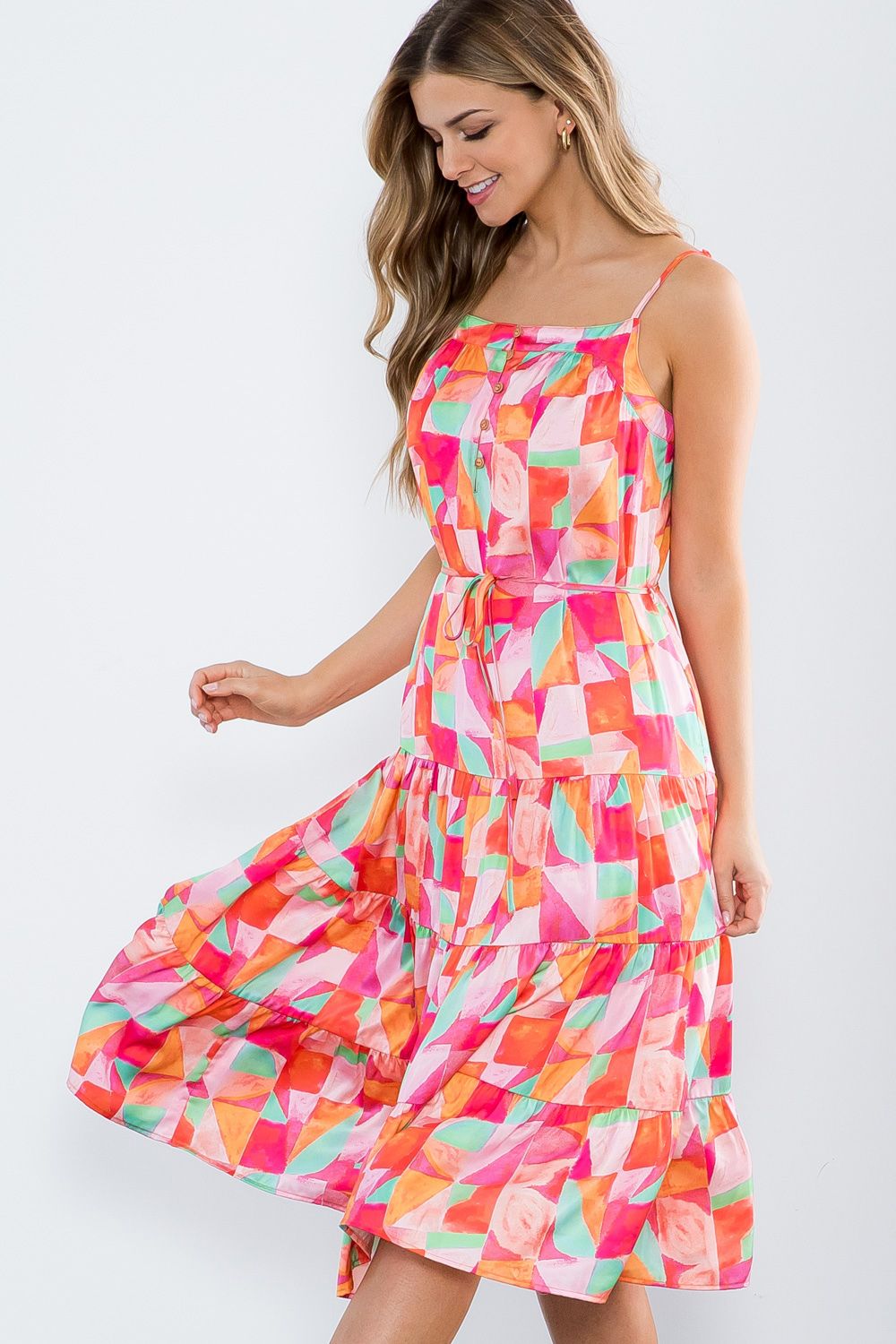 Women's Multi Color Tiered Dress | Orange