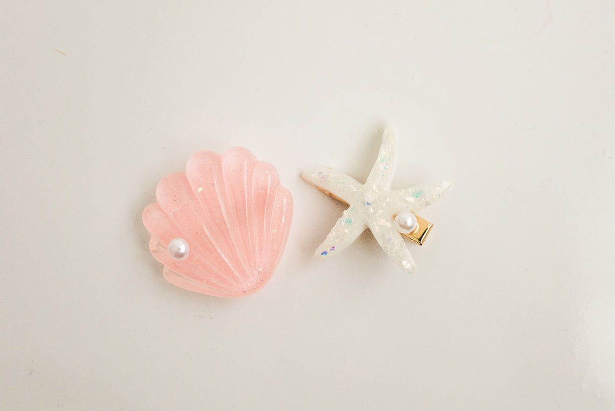 Cute pair of shell mini hair clips pink silver glitter Claire main image 4