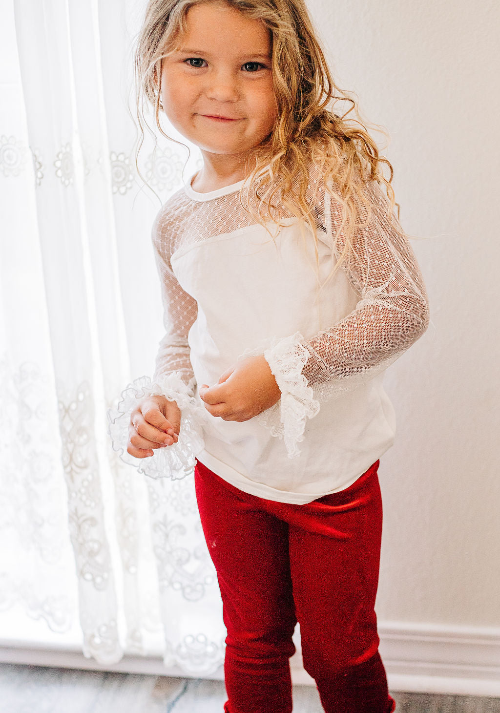 Mesh Lace Ruffle Tee - Simply White