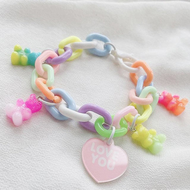 Pastel Rainbow Chain Bracelet - Gummy Bear Love