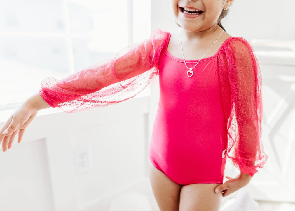 Mesh Long Sleeve Leotard - Hot Pink