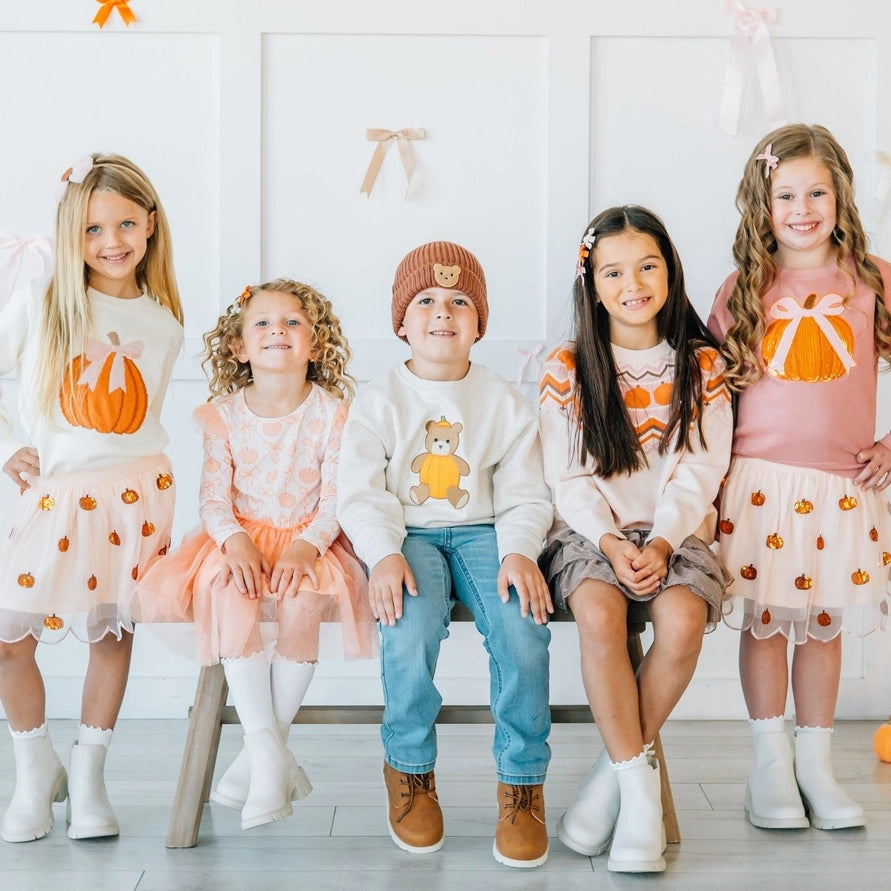 Sweet Wink Coquette Pumpkin Sequin Patch Sweatshirt - Dusty Rose