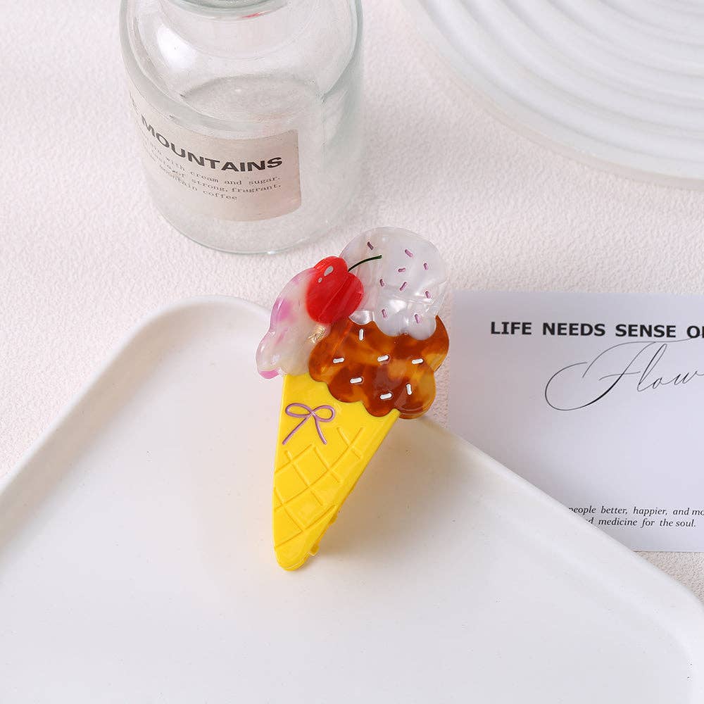 Hair Claw Clip - Ice Cream with Cherry