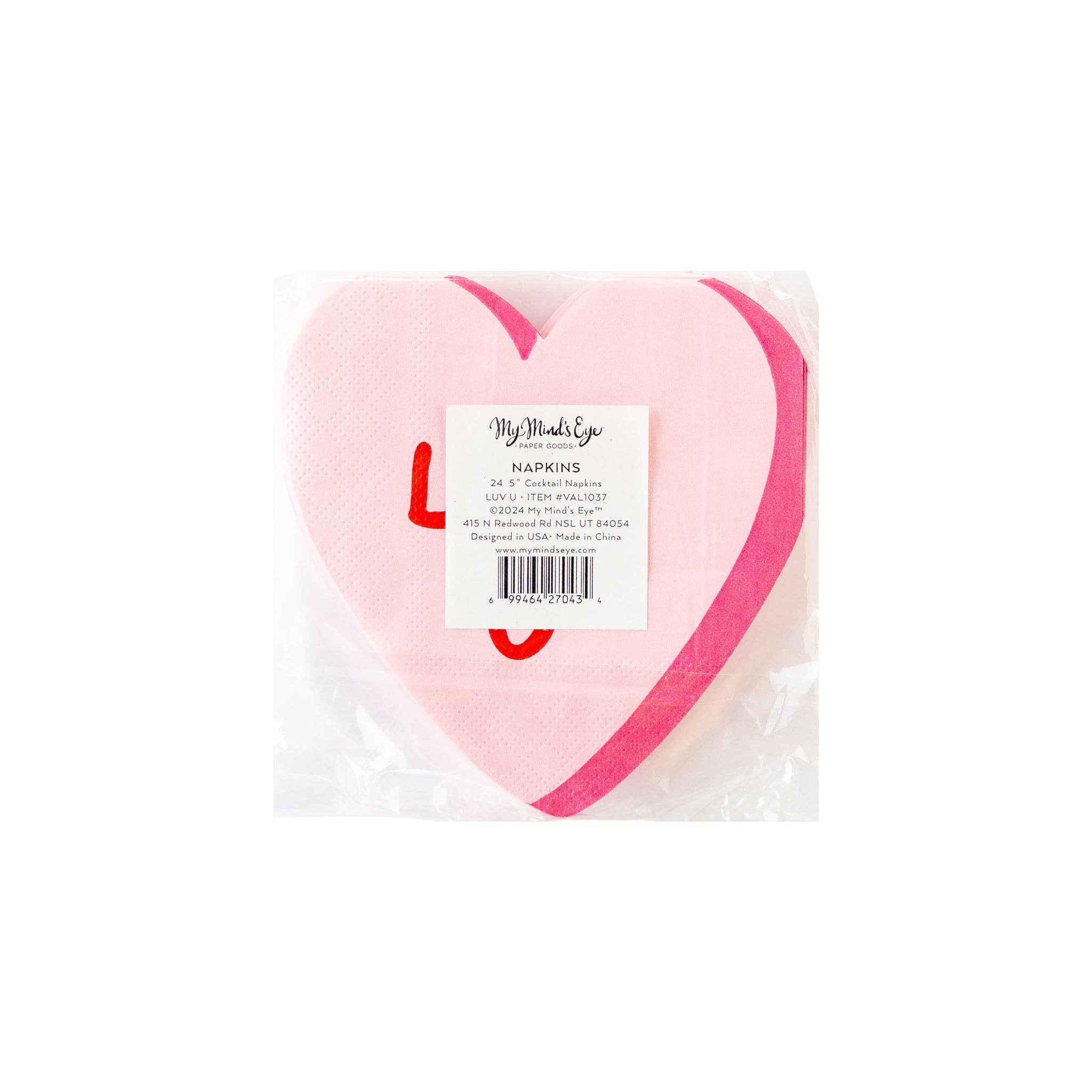 Luv U Heart Shaped Paper Napkin - 24 PK