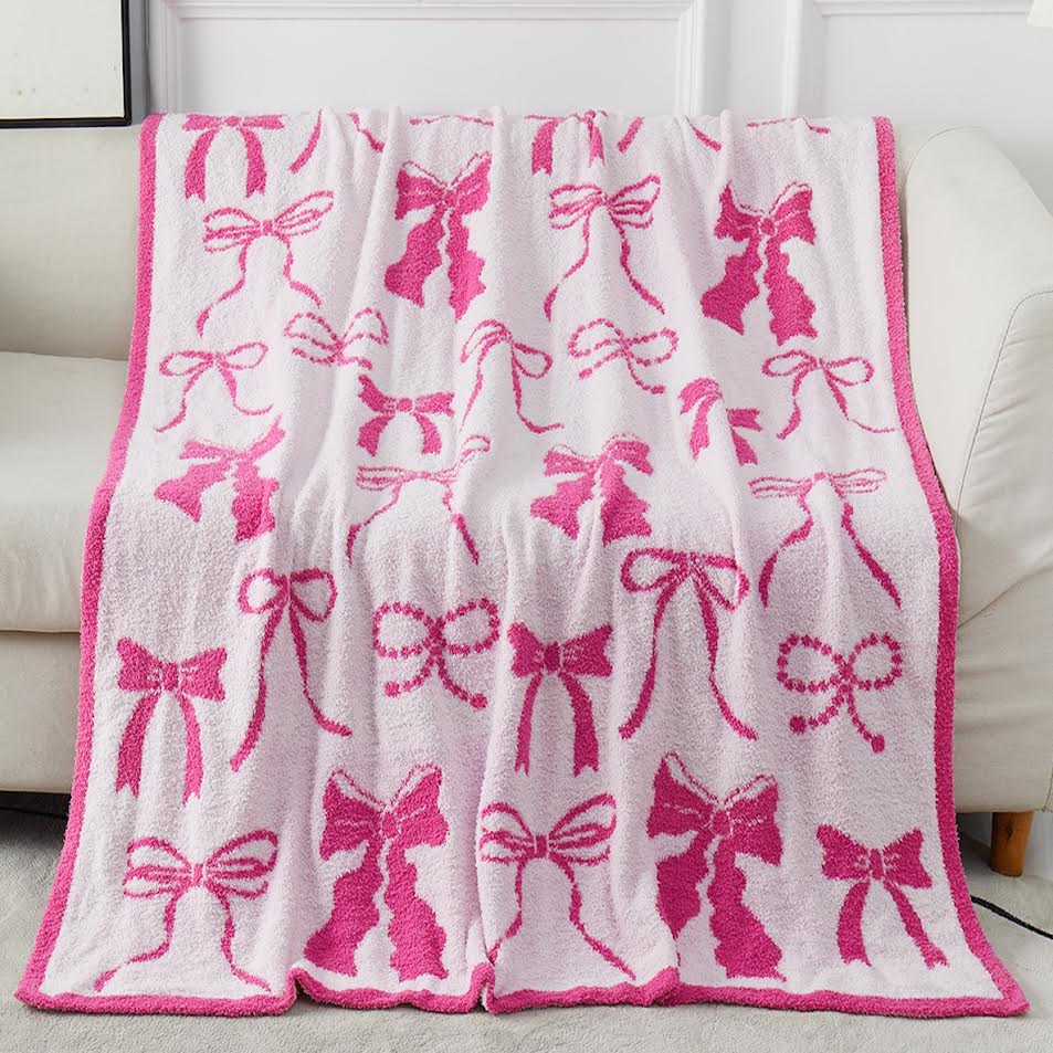 Cozy Pink Bow Luxury Throw Blanket
