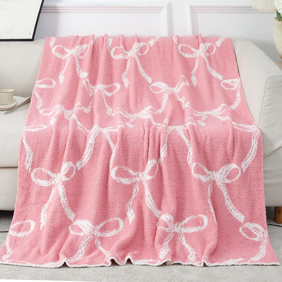 Cozy Light Pink Bow Luxury Throw Blanket