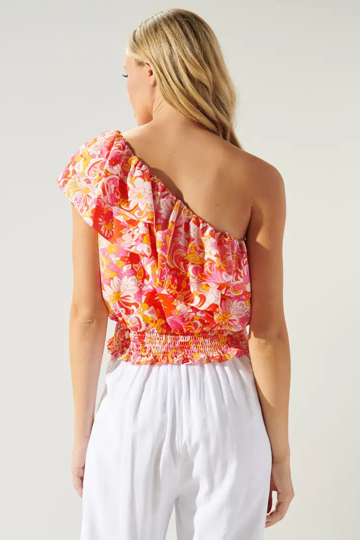 Women's Sugarlips One Shoulder Ruffle Crop Top | Mellow Groove