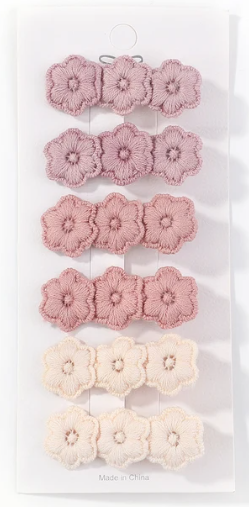 Embroidery Hair Clip Set - Pink Ombre