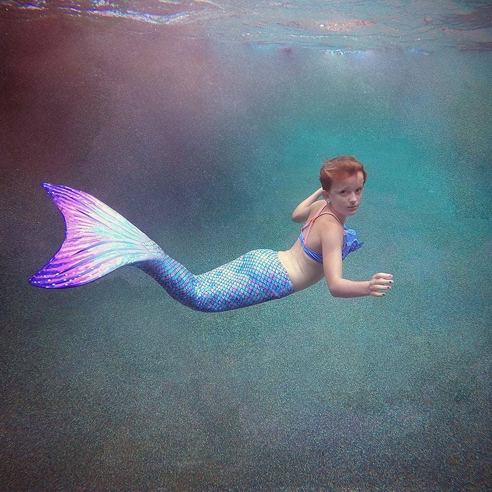 Aurora Borealis Mermaid Tail + Pink Monofin Set for kids, girls, teens, and women (pool toy): XL - Child 10/12