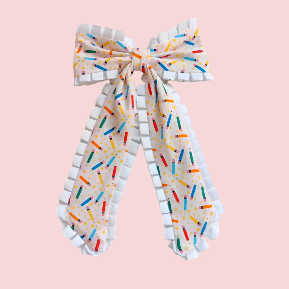 Ruffle Trim Hair Bow - Star Student