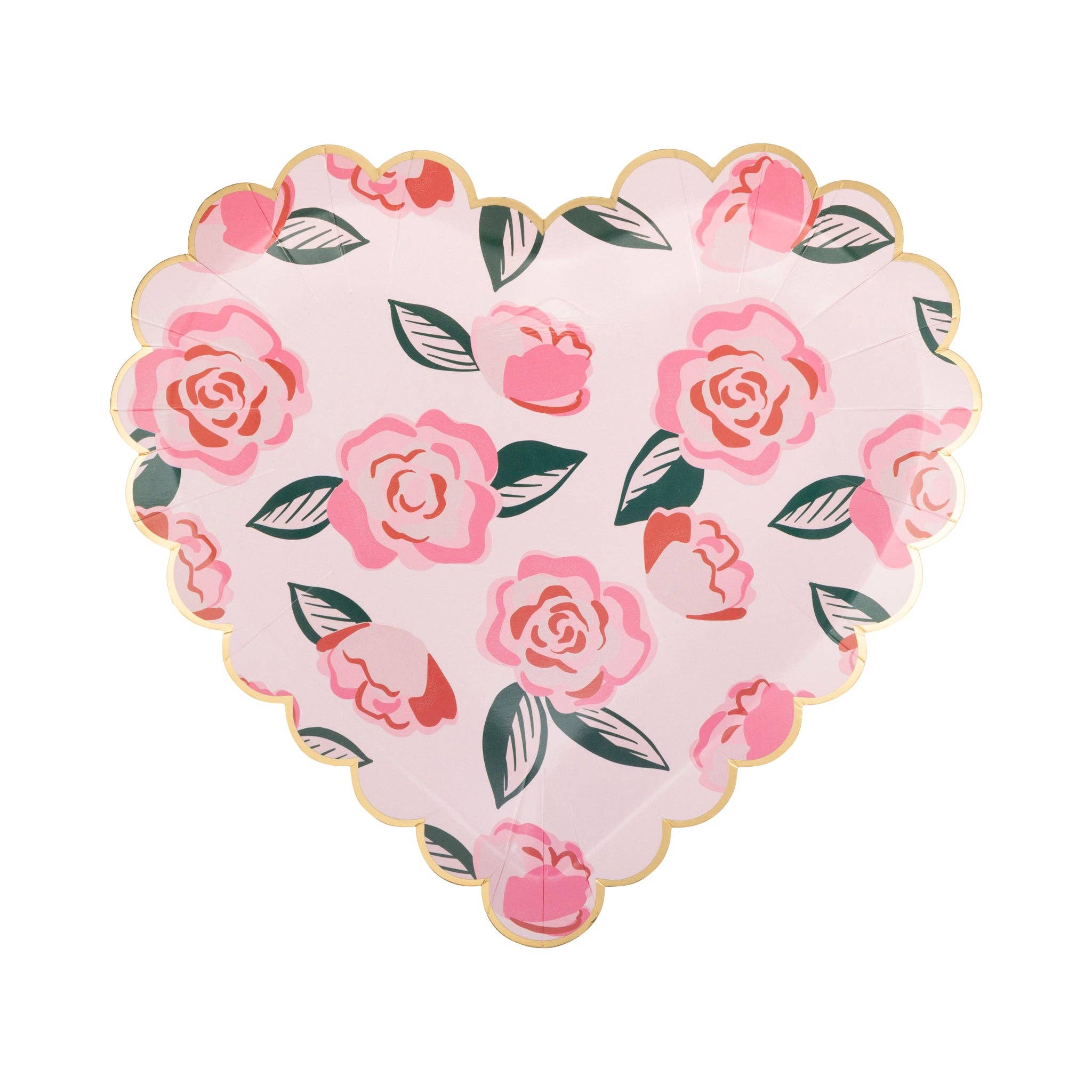 Roses Scalloped Heart Plate - 8 PK