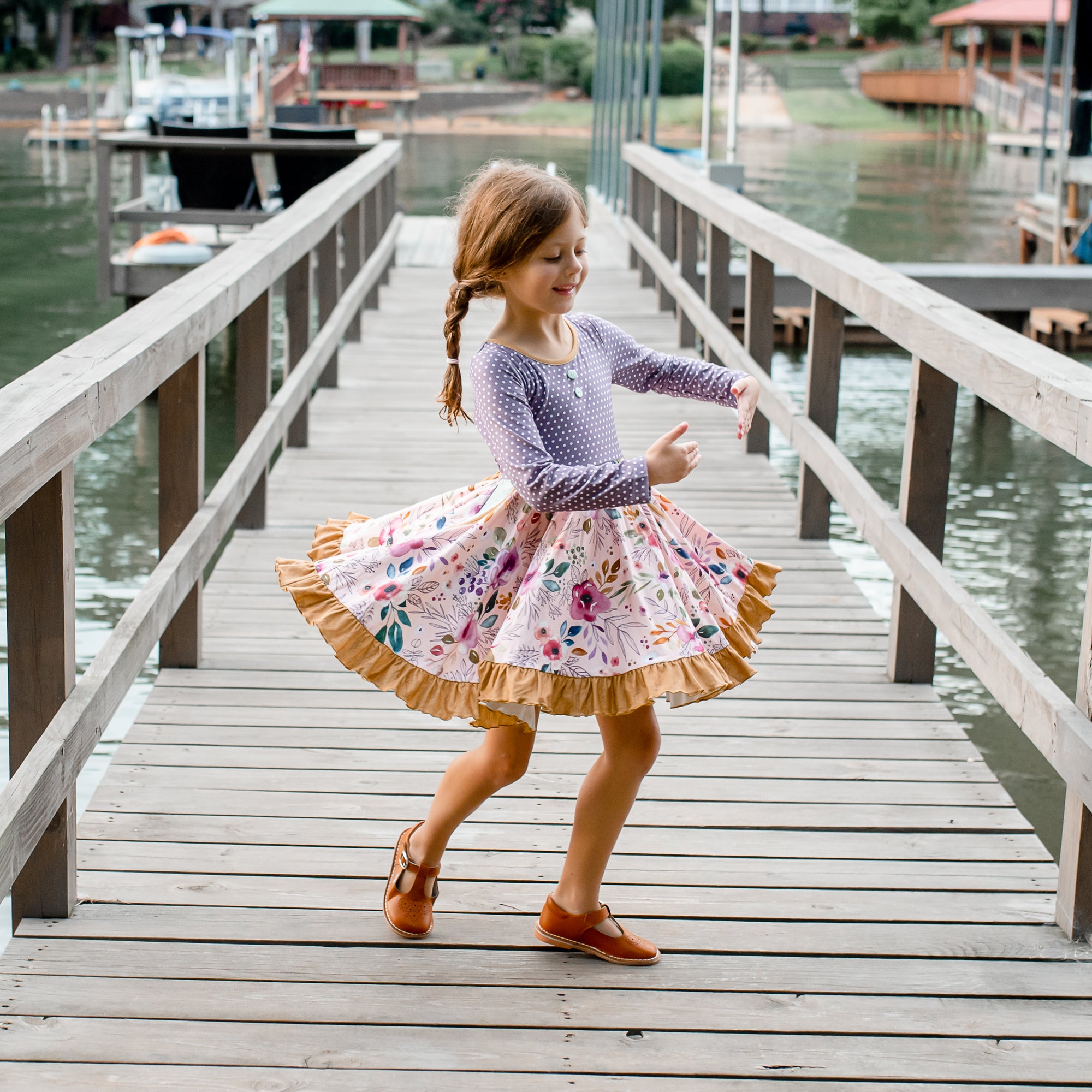 The Elara Printed Dress - Brown main image 1