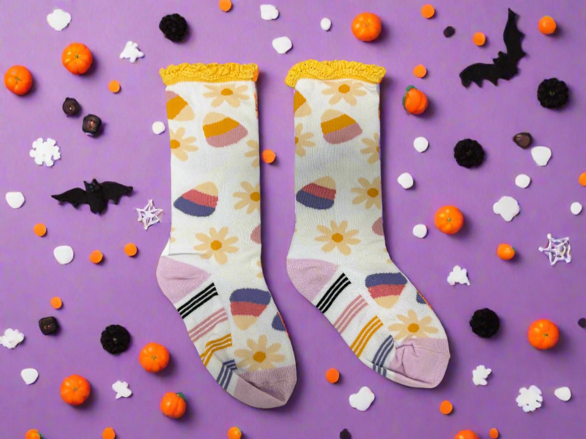 Lace Knee High Socks - Candy Corn Craze