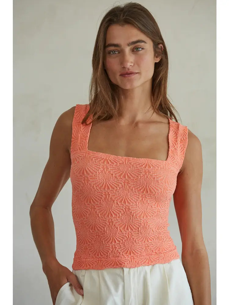 Seamless Jacquard Tank Top - Coral