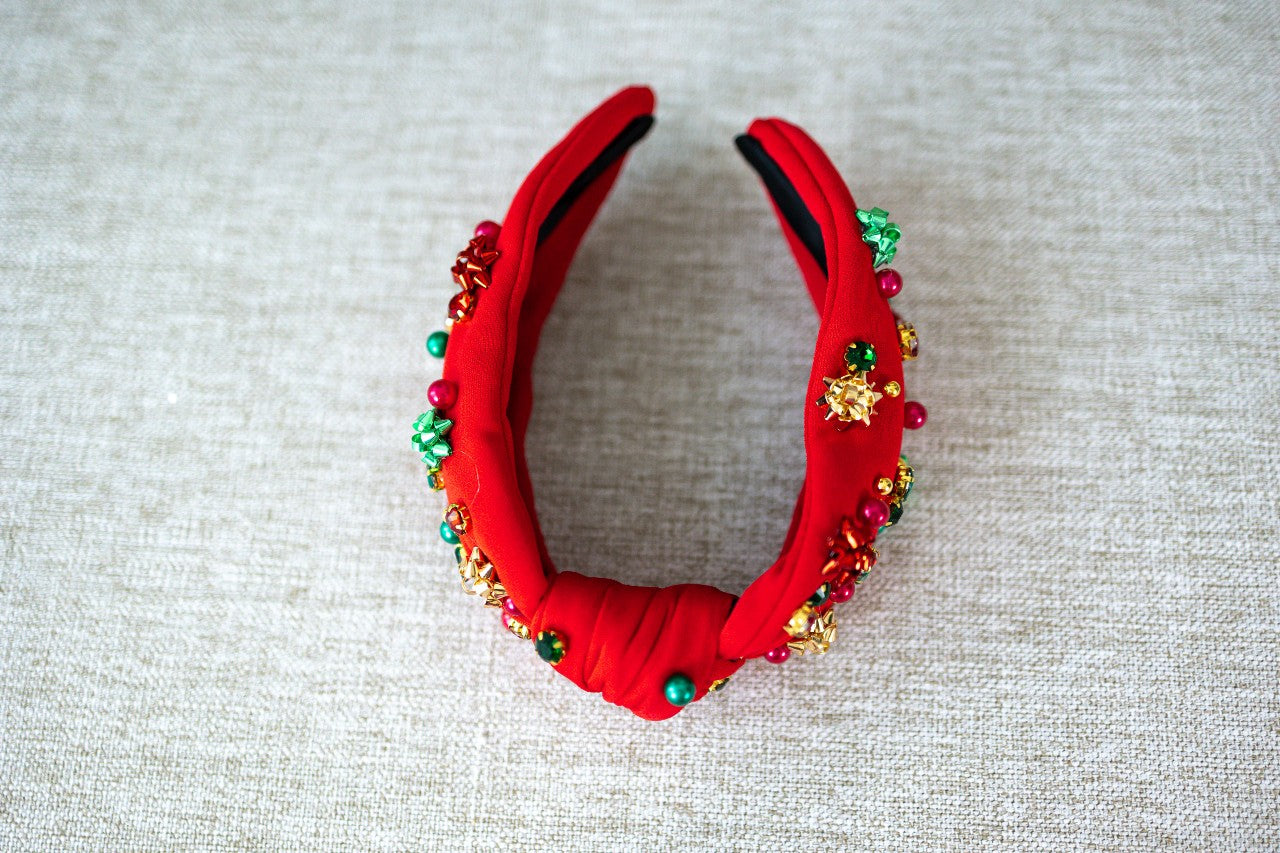 Beaded Headband - Wrapped in Red