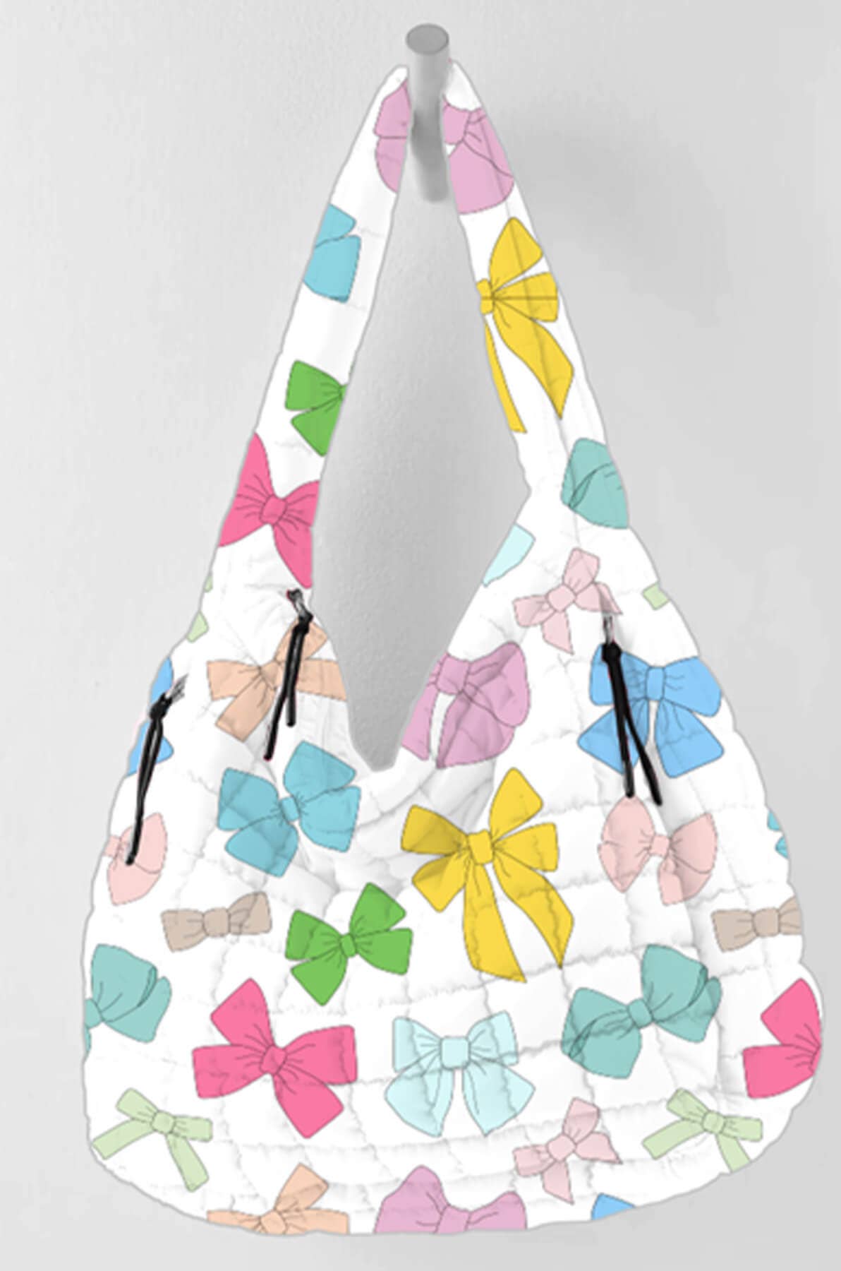 Multicolored Coquette Bows Wholesale Quilted Tote Bag: White