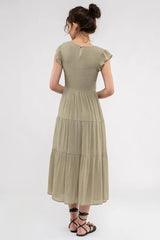 Women's Smocked Tiered Midi Dress | Olive