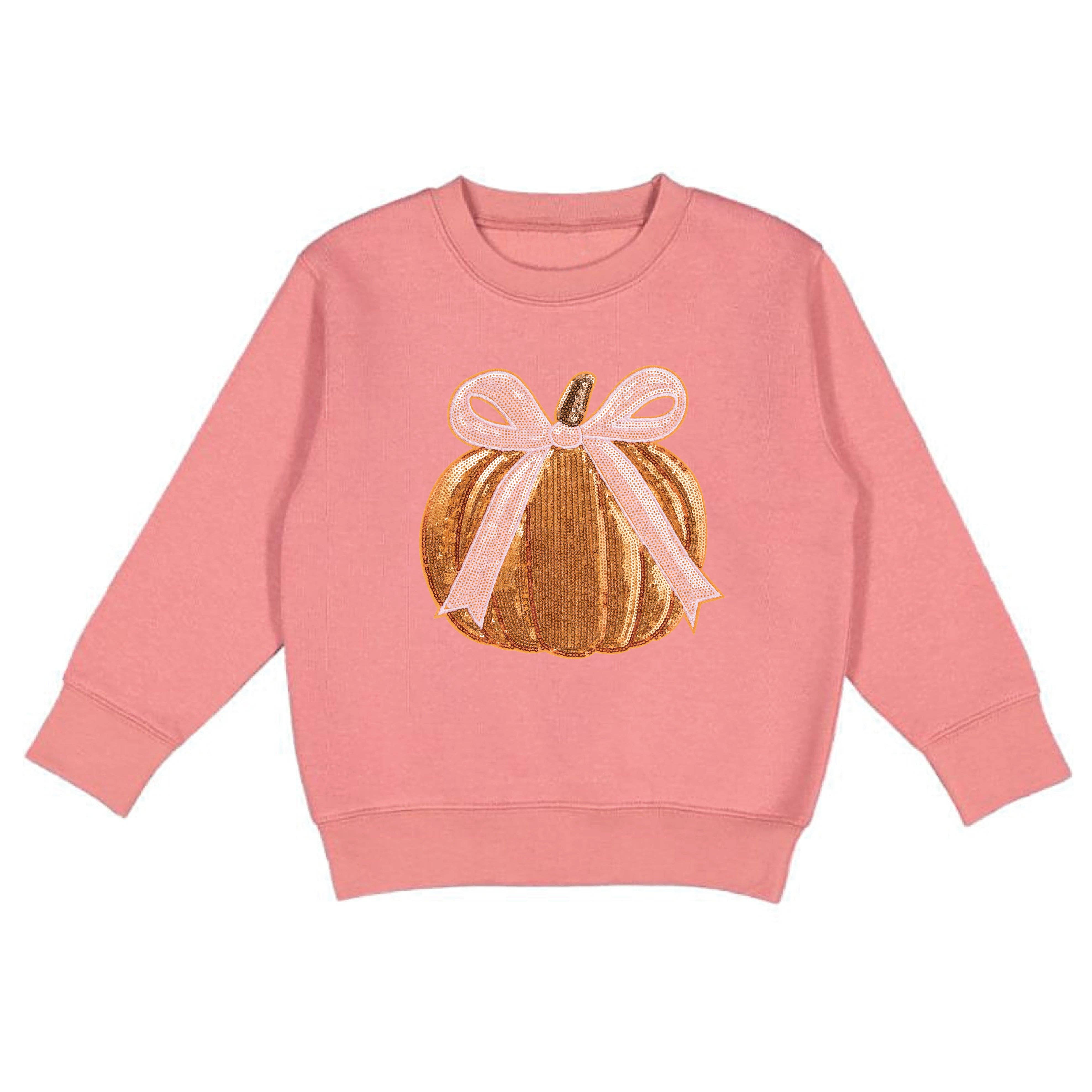 Sweet Wink Coquette Pumpkin Sequin Patch Sweatshirt - Dusty Rose