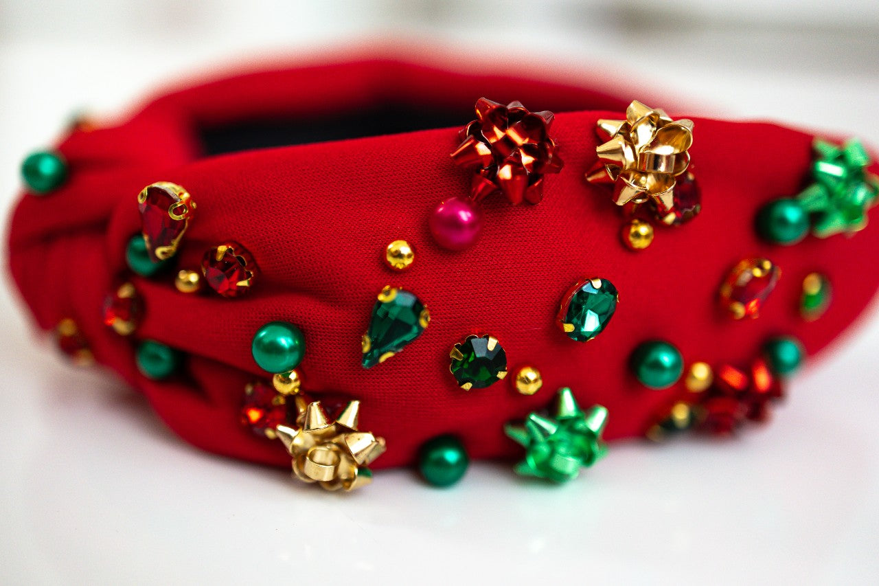 Beaded Headband - Wrapped in Red