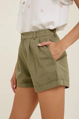 IWT Women's Cuffed Pleated Shorts | Olive