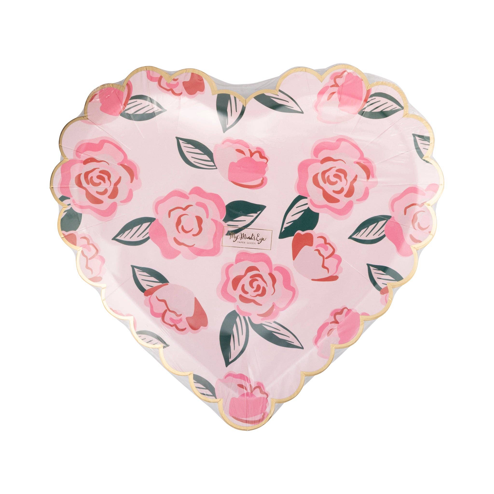 Roses Scalloped Heart Plate - 8 PK