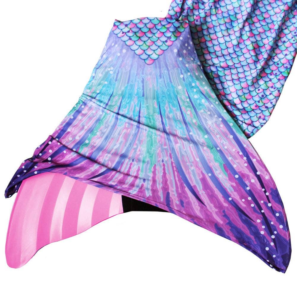 Aurora Borealis Mermaid Tail + Pink Monofin Set for kids, girls, teens, and women (pool toy): XL - Child 10/12