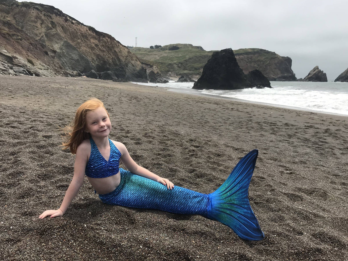 Blue Lagoon Mermaid Tail + Monofin Set clothing for kids, girls, teens, and women (pool toy): L - Child 8/10