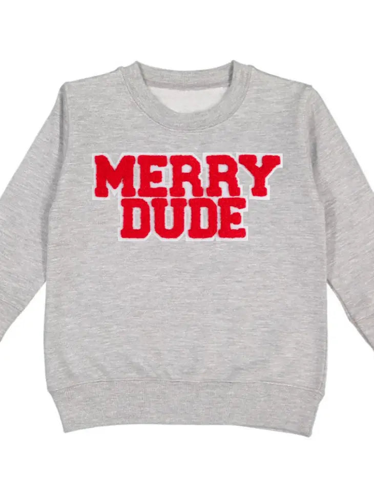 Merry Dude Patch Christmas Sweatshirt - Gray