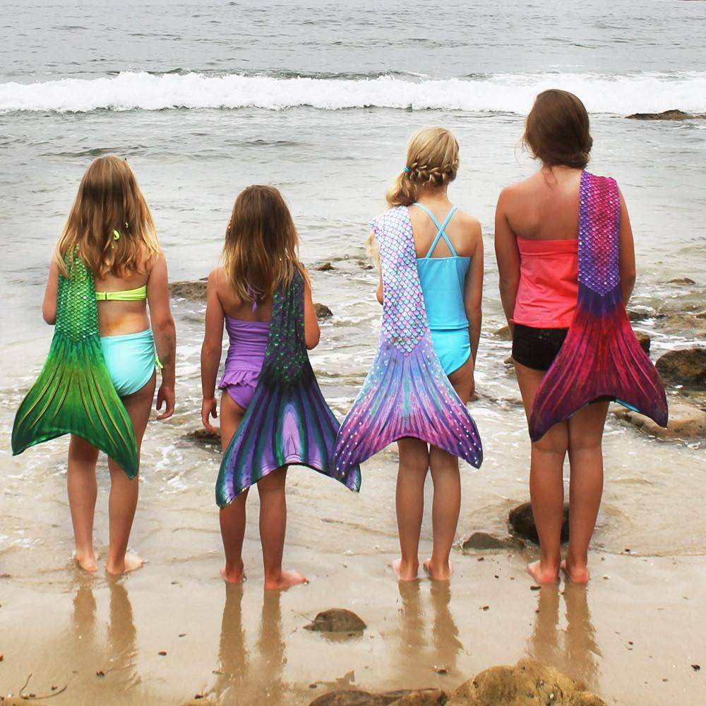 Aurora Borealis Mermaid Tail + Pink Monofin Set for kids, girls, teens, and women (pool toy): XL - Child 10/12