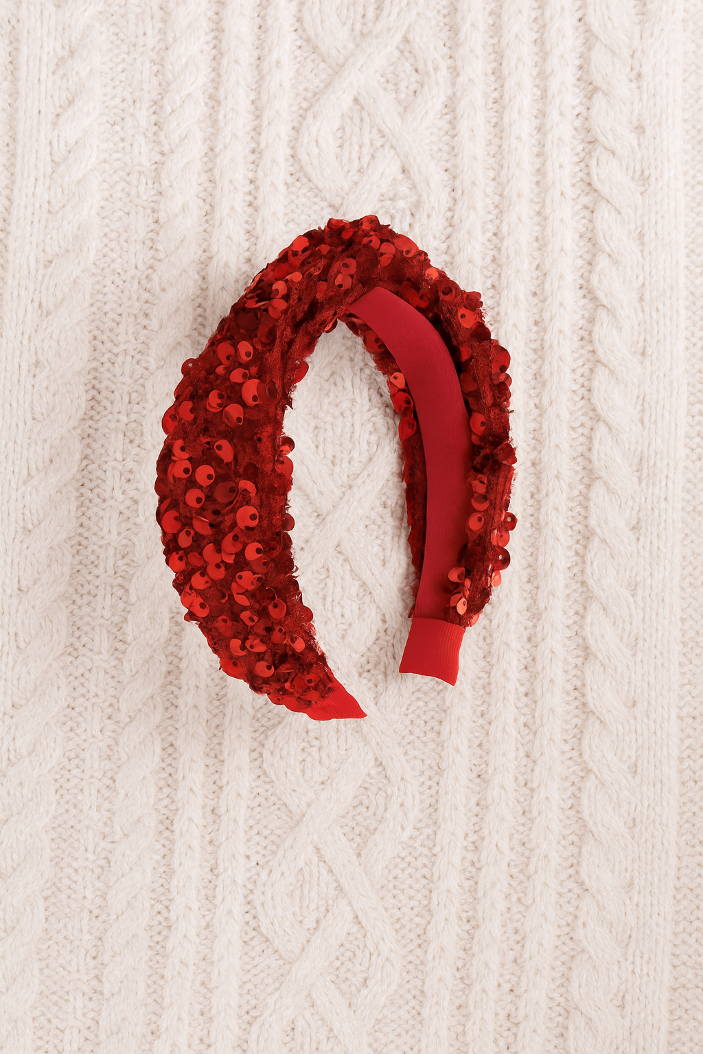 Sequin Velvet Headband - Red
