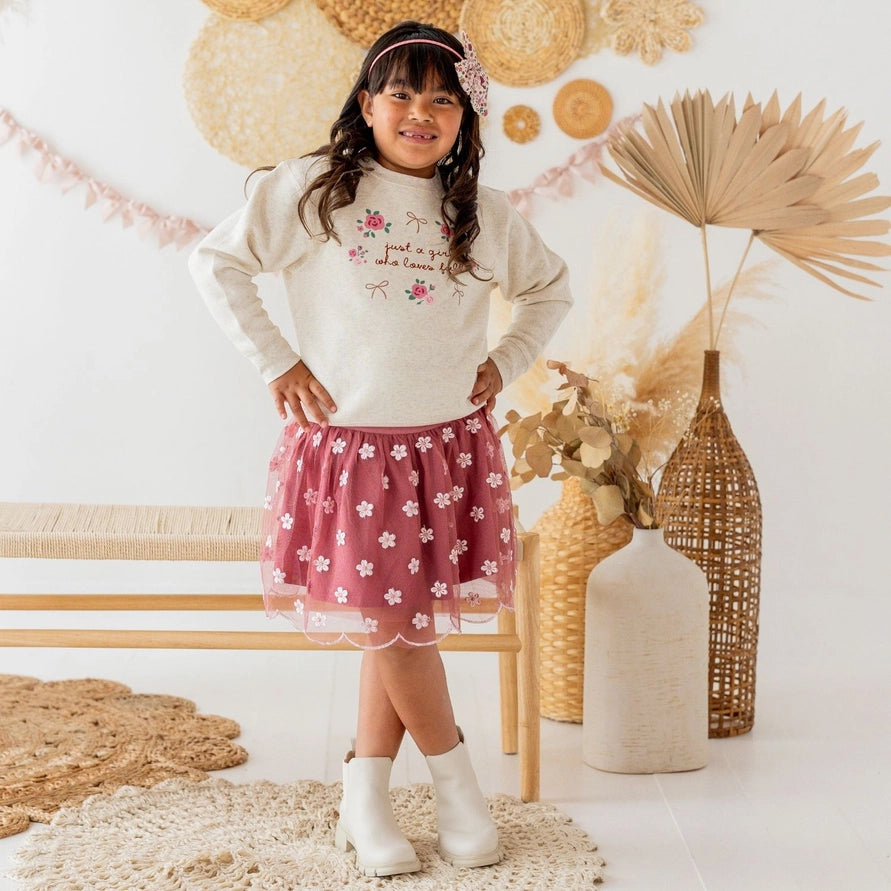 Sweet Wink Berry Floral Embroidered Tutu