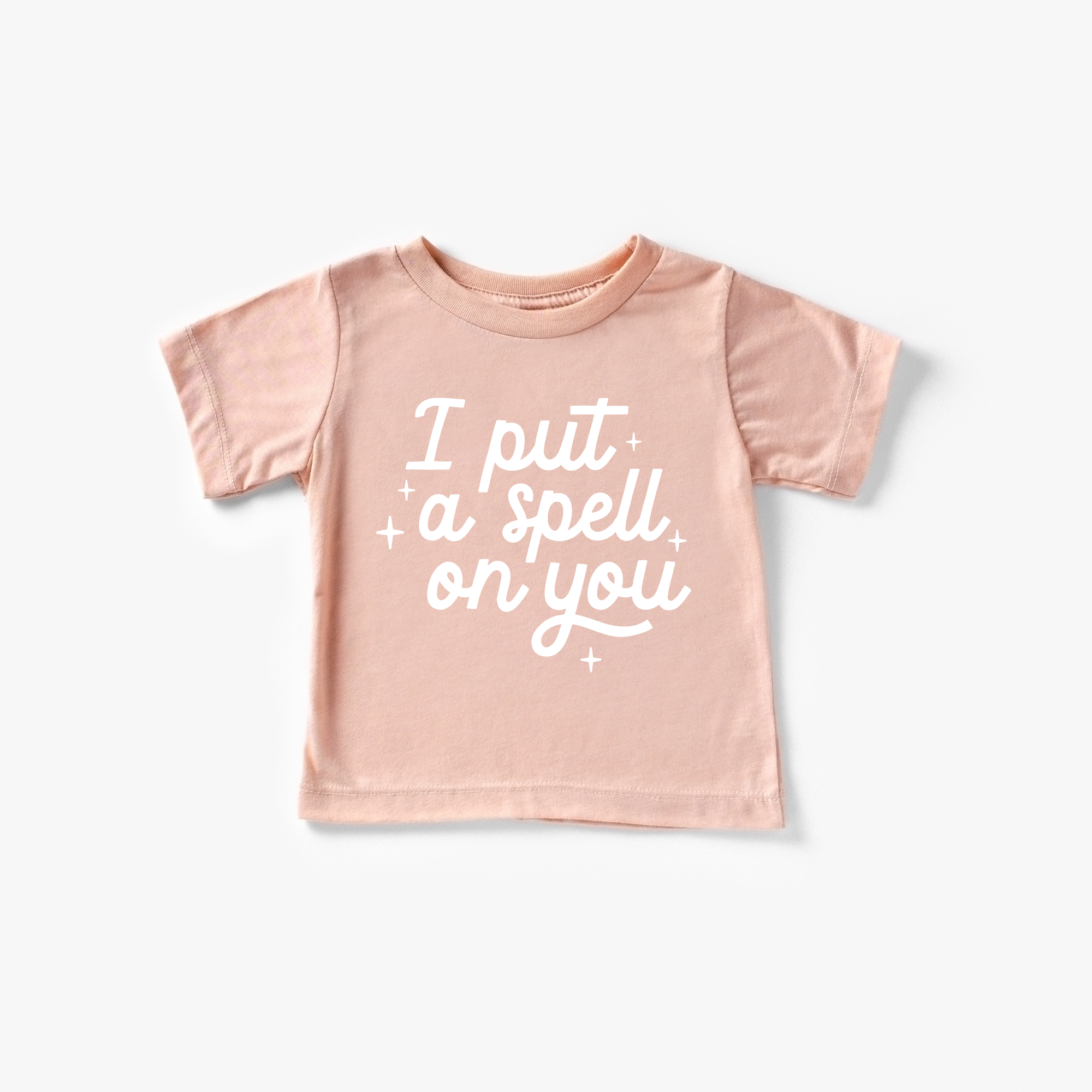 I put a spell on you Halloween Toddler and Youth Shirt: Peach / Black / 2T