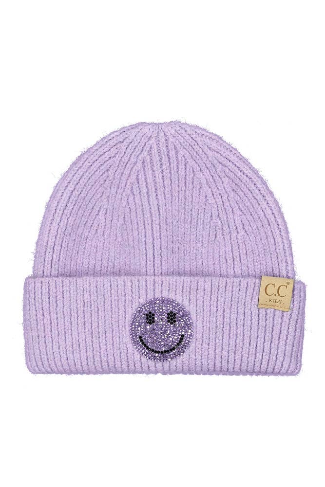 C.C Kids Smile Face Rhinestone Beanie - Lavender