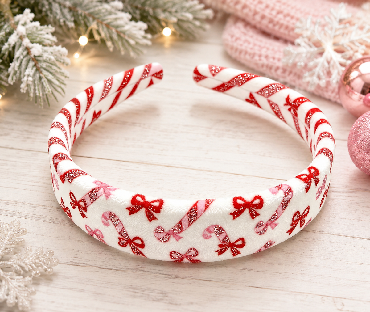 Velour Headband - Candy Cane Sparkle
