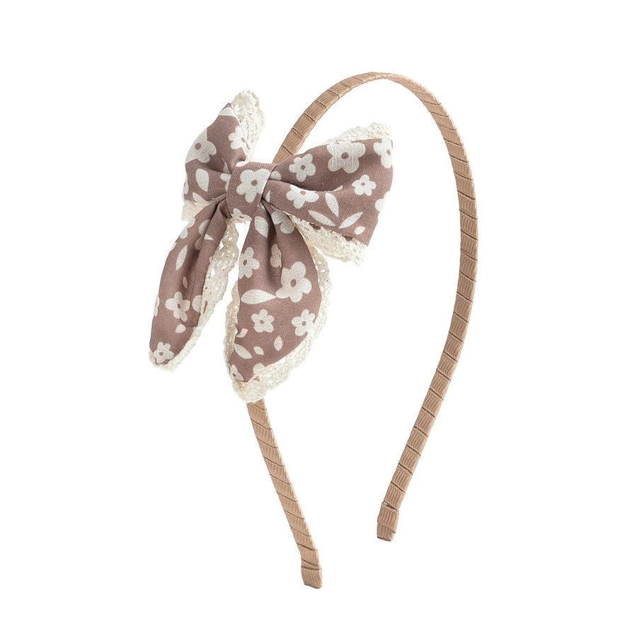 Sweet Wink Mocha Floral Lace Bow Headband