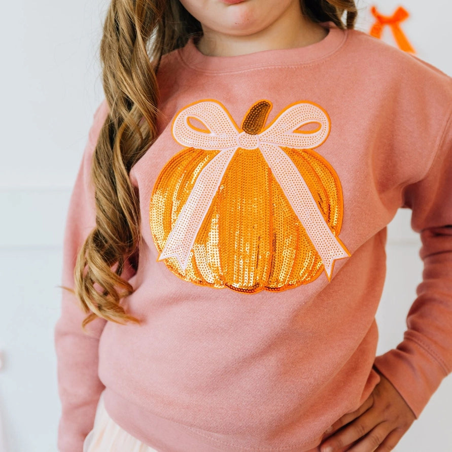 Sweet Wink Coquette Pumpkin Sequin Patch Sweatshirt - Dusty Rose