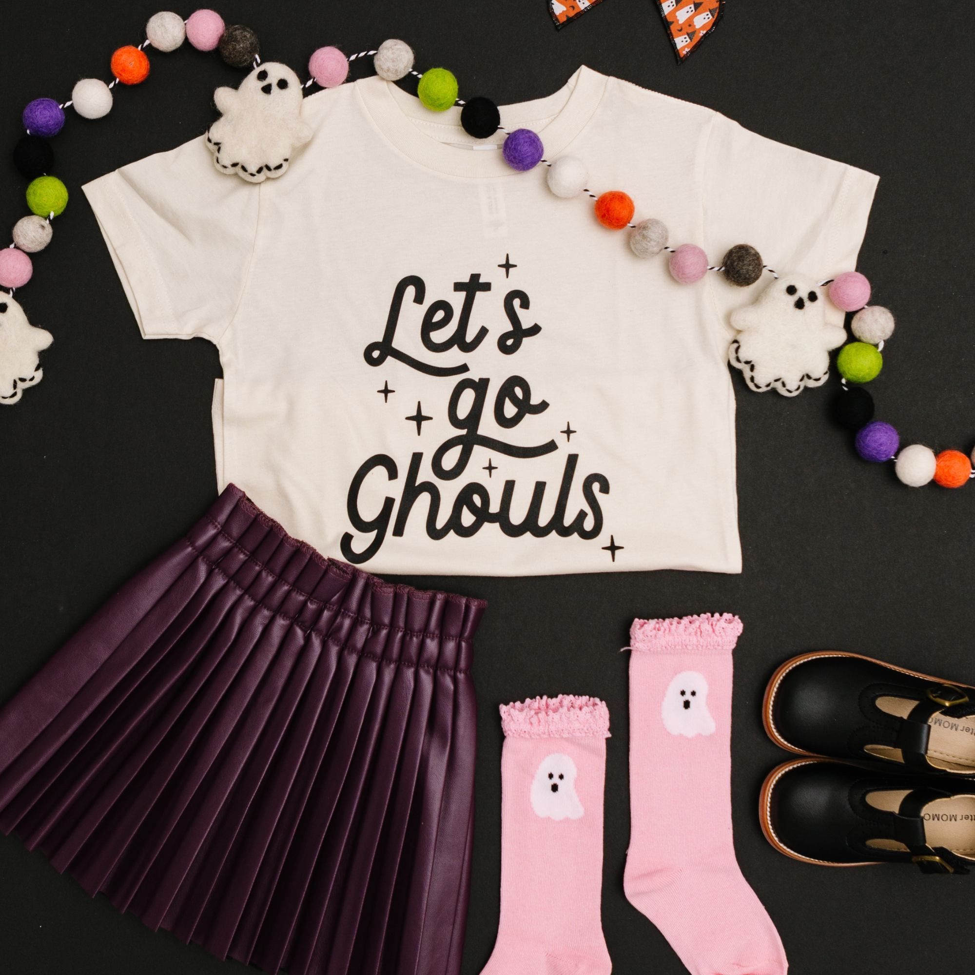 Let's go Ghouls Halloween Toddler and Youth Shirt: Peach / Black / 2T