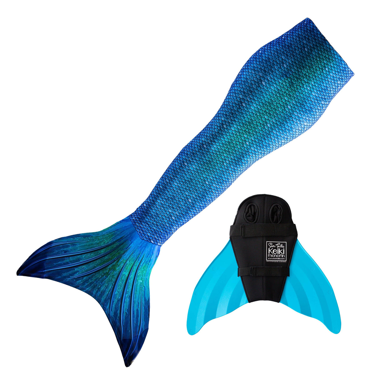 Blue Lagoon Mermaid Tail + Monofin Set clothing for kids, girls, teens, and women (pool toy): XL - Child 10/12