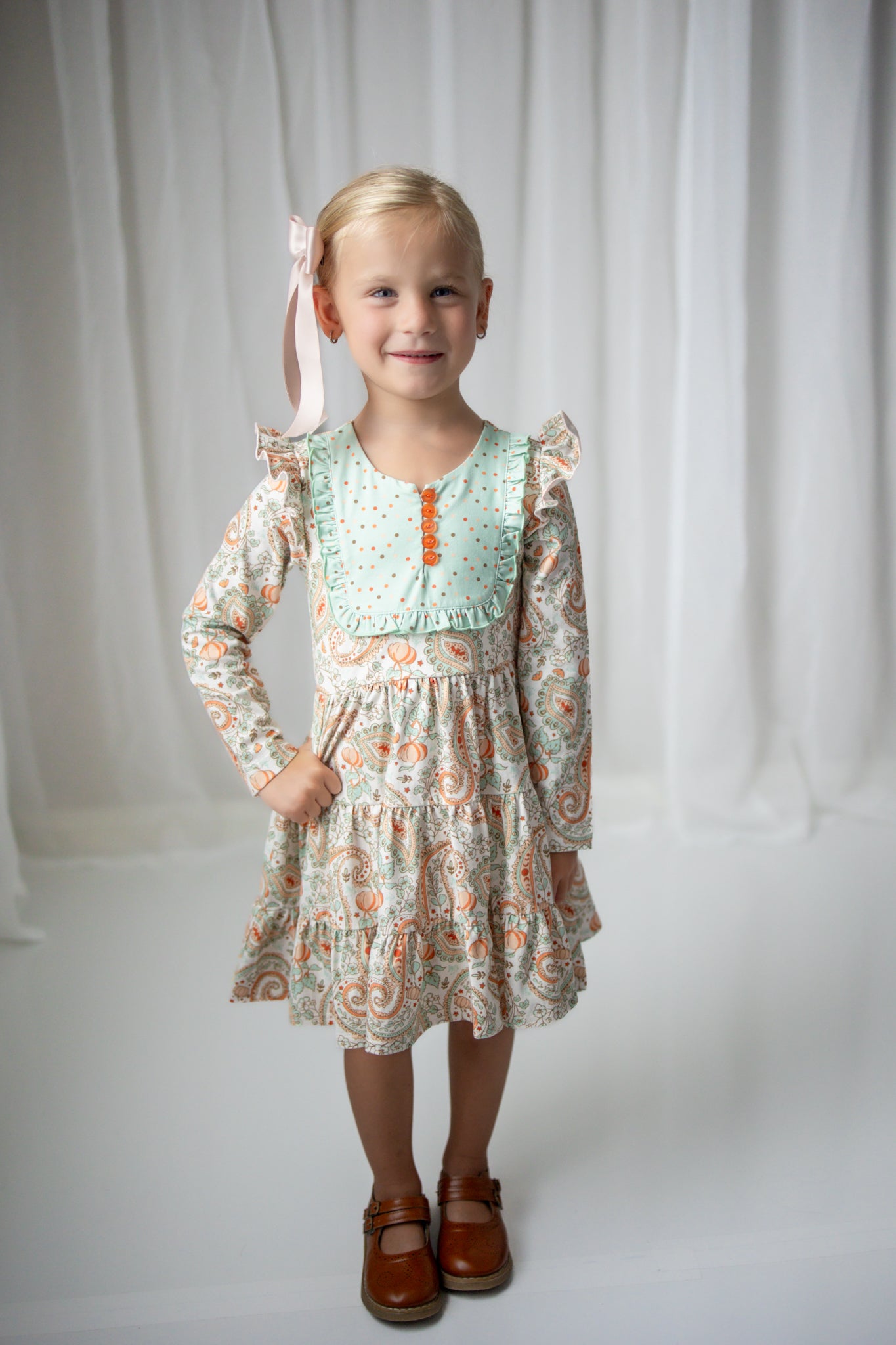 Annistyn Bib Dress -Paisley Pumpkin Delight