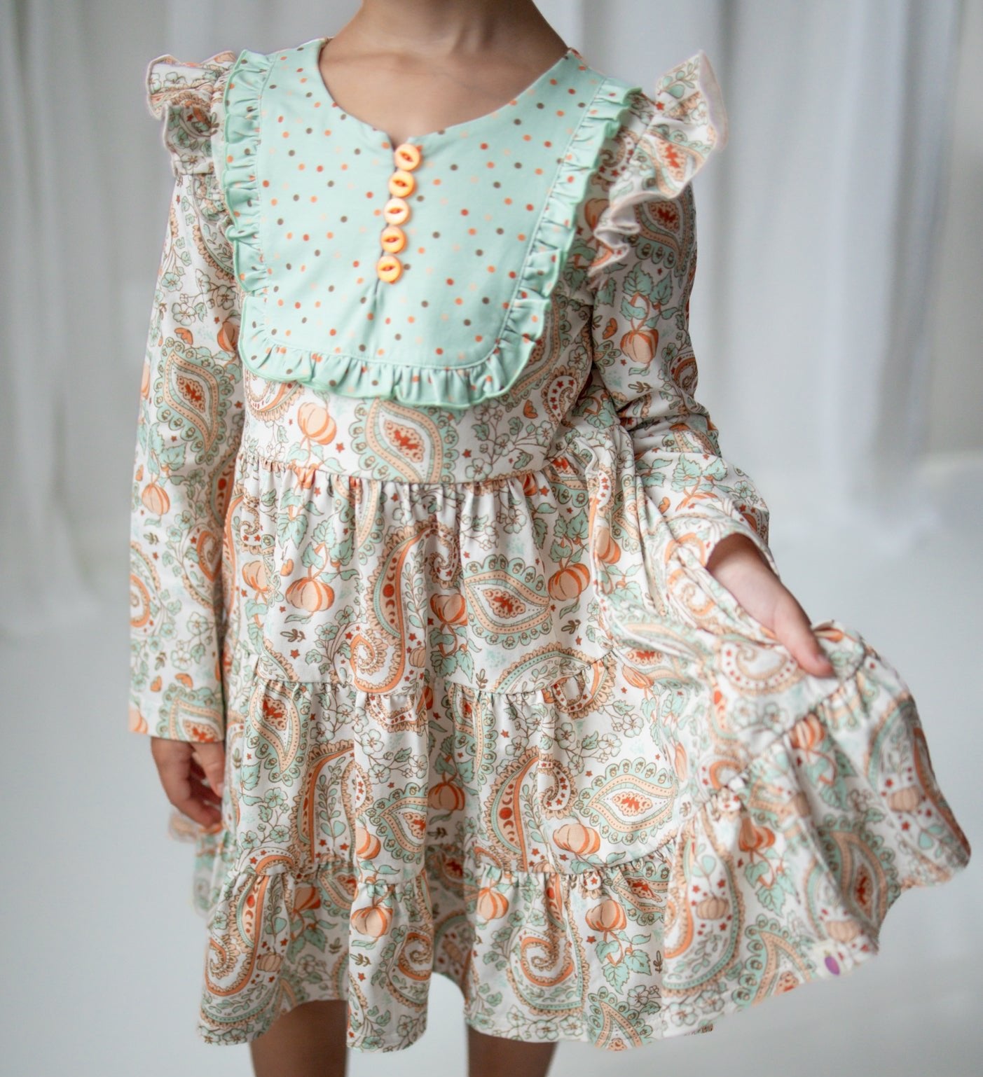 Annistyn Bib Dress -Paisley Pumpkin Delight