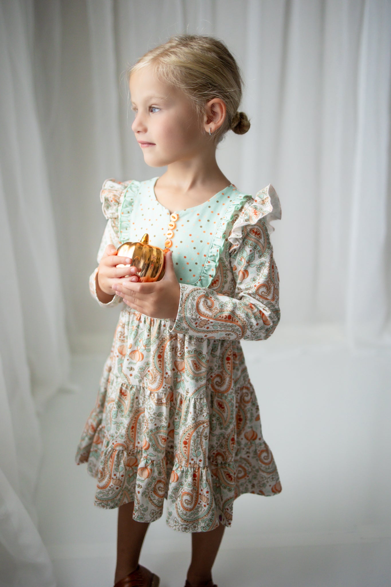 Annistyn Bib Dress -Paisley Pumpkin Delight